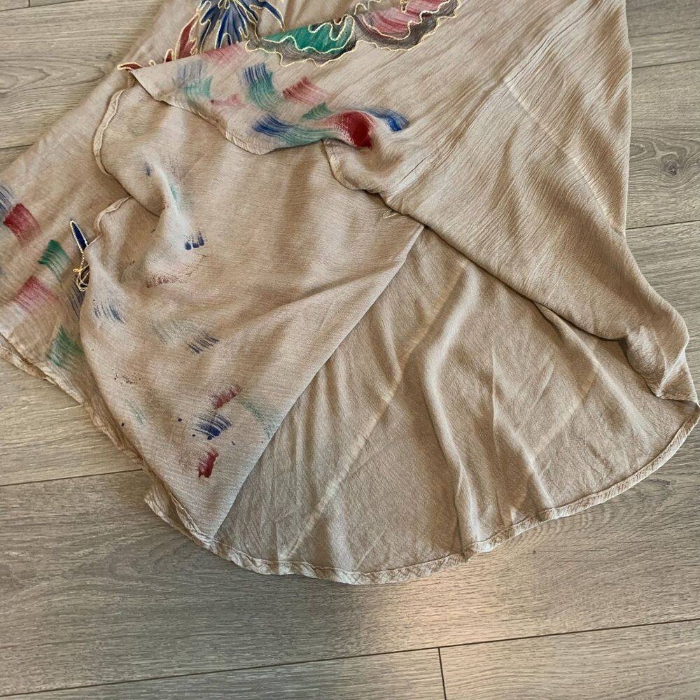 Boho Women Butterfly Embroidered Handkerchief Hem Dress Brown Artsy Festival XL - Picture 5 of 7